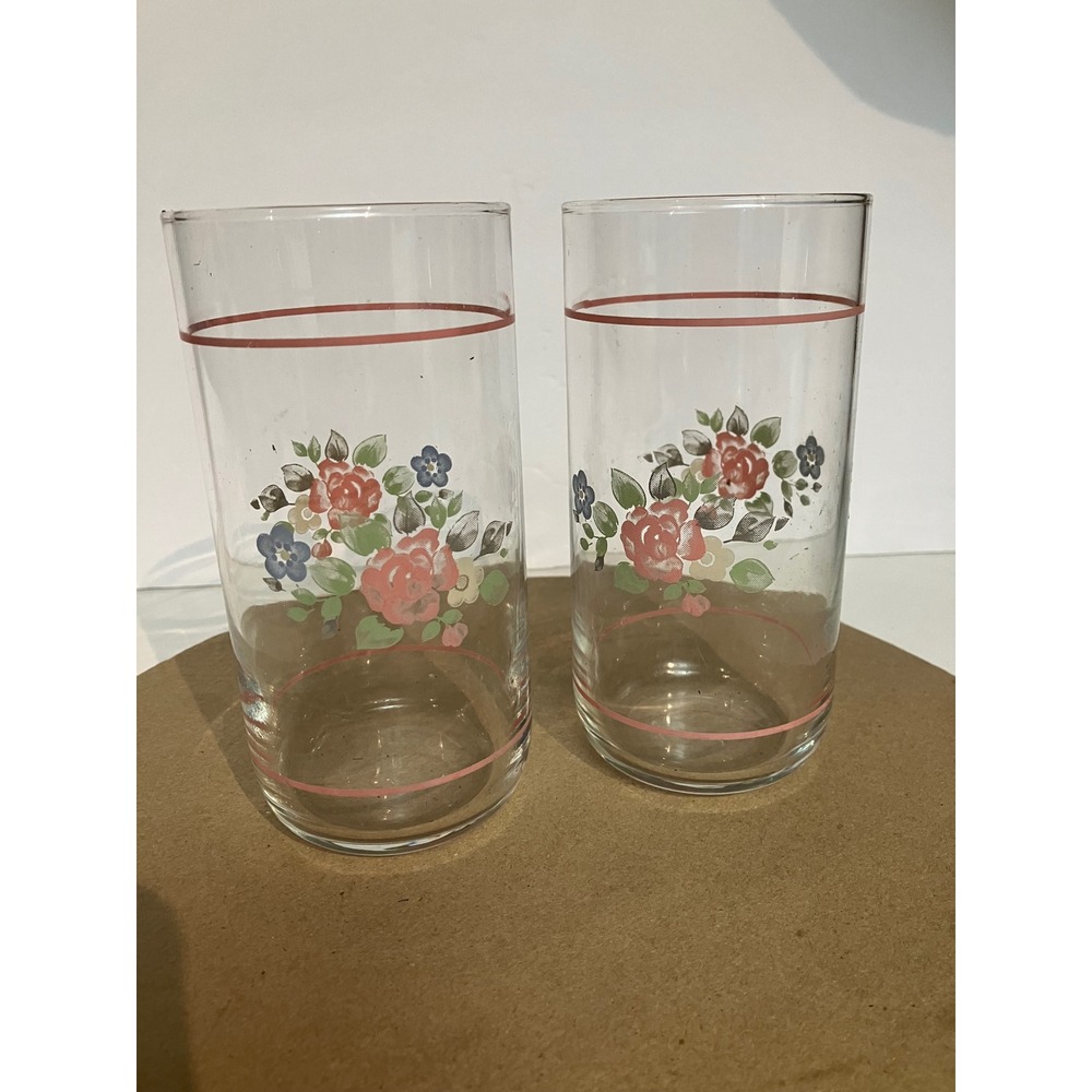 Unbranded Drinking Glasses Unisex OS Multi Excellent Vintage Floral Rose Set 2